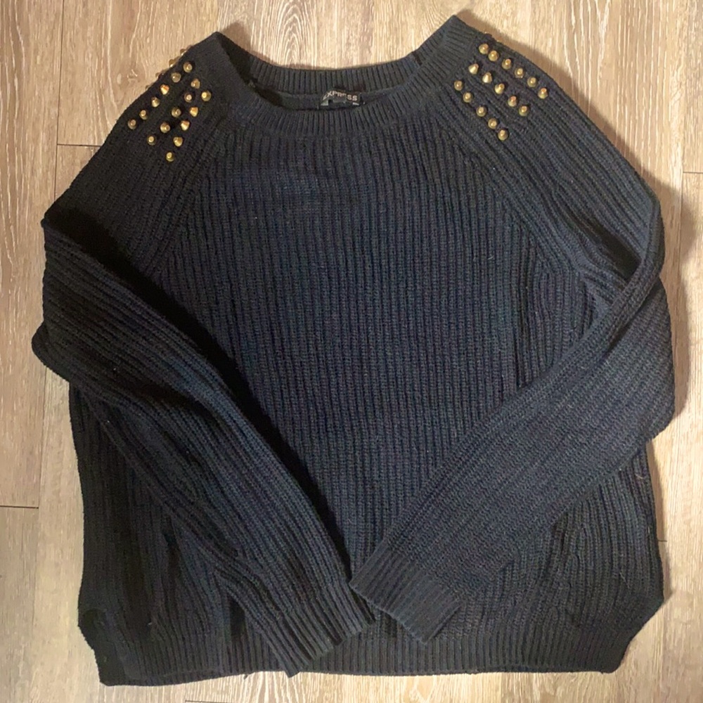 Rivet shoulder express black sweater size large